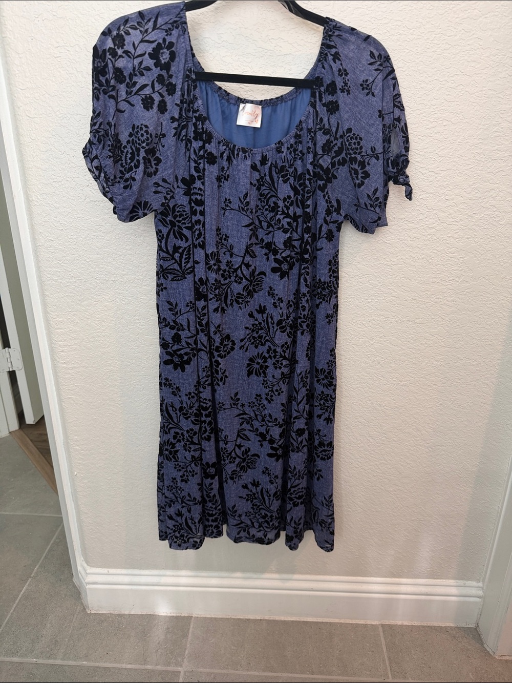 Blue Floral Siren Lily Velvet Dress